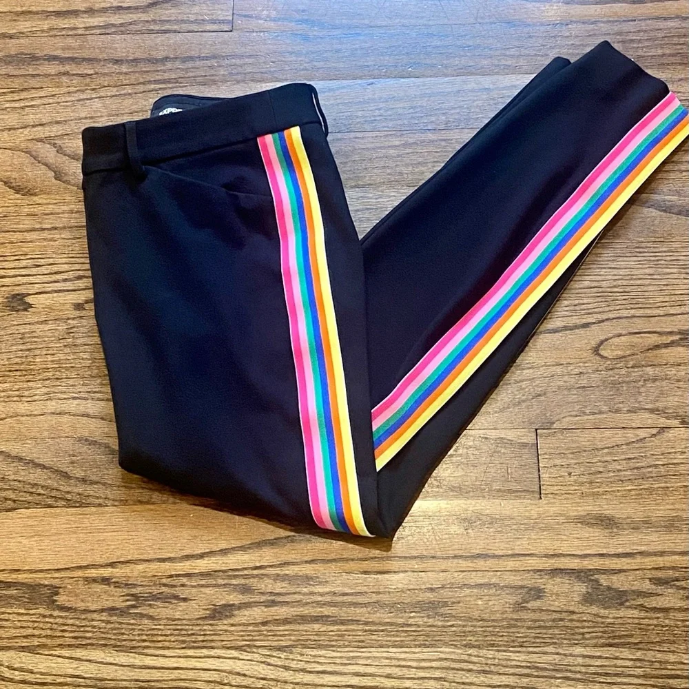 Express Black Stretchy Skinny Rainbow LGBT Gay Pride along the Side of Pants - Picture 1 of 4